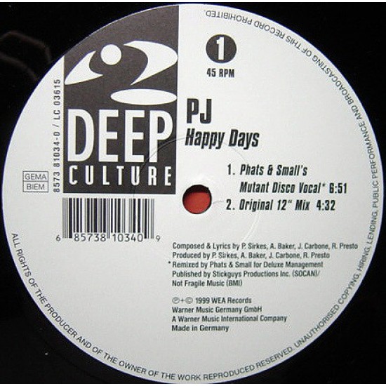 PJ - HAPPY DAYS RMX - DEEP CULTURE REC