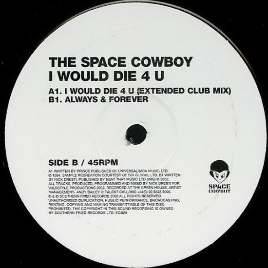 THE SPACE COWBOY - I WOULD DIE FOR YOU - SOUTHERN FRIED REC