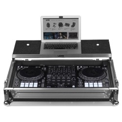 UDG Ultimate Flight Case Pioneer DDJ-1000 Silver Black Plus Laptop Shelf Plus Wheels